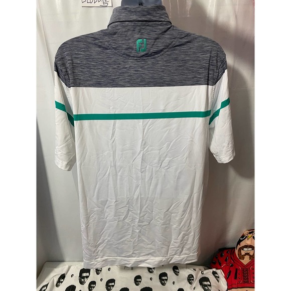 FootJoy FJ Polo Shirt Mens Large Gray Short Sleeve Performance Stretch Golf Logo - Picture 2 of 11
